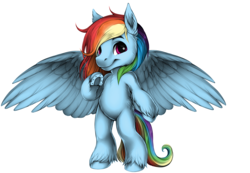 Size: 2000x1387 | Tagged: safe, artist:shortylynnchaos, rainbow dash, pegasus, pony, g4, anatomically incorrect, big head, bipedal, female, horseshoes, simple background, solo, spread wings, standing, white background, wings