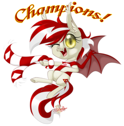 Size: 784x800 | Tagged: safe, artist:unisoleil, oc, oc only, oc:red-white flash, bat pony, pony, chibi, clothes, female, football, mare, one eye closed, russia, scarf, simple background, solo, spartak moscow, transparent background, wink