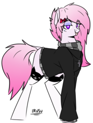 Size: 1686x2226 | Tagged: safe, artist:lrusu, oc, oc only, earth pony, pony, clothes, female, hoodie, mare, simple background, solo, stockings, thigh highs, tongue out, white background