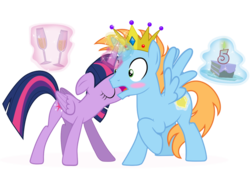 Size: 2100x1500 | Tagged: safe, artist:derpyfanboy, twilight sparkle, oc, oc:harmony star, alicorn, pony, g4, alcohol, alicorn oc, apple cider, blushing, cake, candle, canon x oc, champagne, cider, crown, female, food, glass, jewelry, kissing, magic, male, mare, regalia, shipping, simple background, spread wings, stallion, straight, transparent background, twilight sparkle (alicorn), twimony, wine, wine glass, wingboner, wings