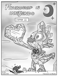 Size: 2550x3300 | Tagged: safe, artist:loreto-arts, spike, dragon, comic:friendship is innuendo, g4, bloodstone scepter, changeling horn, cloak, clothes, comic, crystal heart, dent, grayscale, high res, horn, monochrome, spike statue, statue