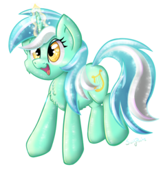 Size: 1709x1804 | Tagged: safe, artist:swirlyponies, lyra heartstrings, pony, unicorn, g4, chest fluff, female, magic, simple background, smiling, solo, sparkly, transparent background