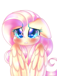 Size: 1536x2048 | Tagged: safe, artist:silviasilvar, fluttershy, pegasus, pony, g4, bust, colored pupils, crying, cute, female, floppy ears, mare, portrait, sad, sadorable, shyabetes, simple background, solo, teary eyes