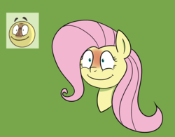 Size: 1082x842 | Tagged: safe, artist:feralroku, derpibooru exclusive, fluttershy, pony, g4, blushing, bust, expression, female, green background, simple background, smiling, solo