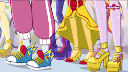 Size: 576x324 | Tagged: safe, screencap, lemon zest, rainbow dash, sci-twi, sour sweet, sunset shimmer, twilight sparkle, equestria girls, equestria girls specials, g4, my little pony equestria girls: dance magic, animated, clothes, converse, gif, high heels, legs, logo, pictures of legs, platform shoes, rapper dash, reversed, shoes, sneakers, teletoon, wedge heel