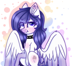 Size: 4313x3946 | Tagged: safe, artist:ohsushime, oc, oc only, oc:chrysalis galaxy, pegasus, pony, :t, absurd resolution, choker, eye clipping through hair, eyebrows, eyebrows visible through hair, female, mare, raised hoof, simple background, solo, spiked choker, transparent background