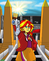 Size: 2400x3000 | Tagged: safe, artist:gogglespizano, sunset shimmer, equestria girls, g4, academy, children's card game, clothes, commission, crossover, duel academy, duel disk, female, high res, skirt, solo, yu-gi-oh!, yu-gi-oh! gx
