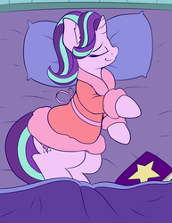 Size: 2316x3000 | Tagged: safe, artist:graphene, starlight glimmer, pony, unicorn, g4, bathrobe, bed, book, clothes, cute, eyes closed, female, glimmerbetes, high res, mare, pillow, robe, sleeping, smiling, solo