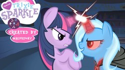 Size: 1280x720 | Tagged: artist needed, safe, trixie, twilight sparkle, pony, unicorn, princess trixie sparkle, g4, magic duel, alicorn amulet, female, glowing horn, horn, mare