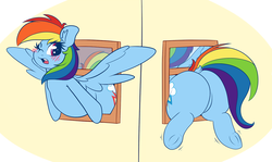 Size: 1280x764 | Tagged: safe, artist:graphenescloset, rainbow dash, pegasus, pony, g4, adorafatty, blushing, butt, buttstuck, chubby, dock, fat, female, mare, need to go on a diet, need to lose weight, one eye closed, open mouth, plot, rainblob dash, rainbutt dash, solo, stuck, the ass is monstrously oversized for tight entrance, the ass was fat, the ass was too fat, too fat to fit, too fat to get through, underhoof, window