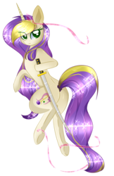 Size: 1024x1580 | Tagged: safe, artist:php146, oc, oc only, pony, unicorn, colored pupils, eye clipping through hair, female, katana, looking at you, mare, simple background, smiling, solo, sword, transparent background, weapon