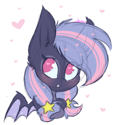 Size: 1280x1415 | Tagged: safe, artist:ashee, oc, oc only, oc:starway, bat pony, pony, blushing, cute, flat colors, heart, heart eyes, pigtails, simple background, solo, stars, transparent background, wingding eyes