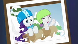 Size: 1920x1090 | Tagged: safe, screencap, rarity, sweetie belle, pony, forever filly, g4, cute, diasweetes, female, photo, raribetes, sisters, sled, toboggan