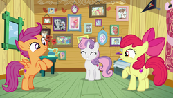 Size: 1920x1090 | Tagged: safe, screencap, apple bloom, scootaloo, sweetie belle, pony, forever filly, g4, cutie mark crusaders, treehouse