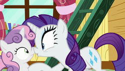 Size: 1920x1090 | Tagged: safe, screencap, rarity, sweetie belle, pony, forever filly, g4