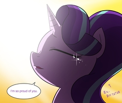 Size: 2481x2090 | Tagged: safe, artist:doublewbrothers, edit, starlight glimmer, pony, g4, comic panel, cropped, crying, female, high res, solo, speech bubble, tears of joy