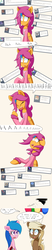 Size: 1000x4800 | Tagged: safe, artist:jake heritagu, firefly, scootaloo, oc, oc:lightning blitz, oc:sandy hooves, pegasus, pony, comic:ask motherly scootaloo, g4, ask, baby, baby pony, balloon, colt, comic, dialogue, faint, female, grandmother and grandchild, hairpin, high res, holding a pony, laughing, lesbian, male, motherly scootaloo, offspring, older, older scootaloo, parent:rain catcher, parent:scootaloo, parents:catcherloo, speech bubble, sweatshirt, tumblr