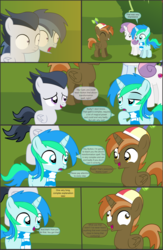 Size: 4552x7000 | Tagged: safe, artist:cyanlightning, button mash, rumble, shady daze, sweetie belle, oc, oc:cyan lightning, alicorn, earth pony, pegasus, pony, unicorn, comic:cyan's adventure, g4, .svg available, absurd resolution, buttoncorn, clothes, colt, comic, derp, female, filly, hat, magic, male, mare, scarf, vector