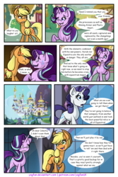 Size: 1024x1536 | Tagged: safe, artist:yogfan, applejack, rarity, starlight glimmer, pony, comic:but i do now, g4, canterlot, comic, the legend of zelda