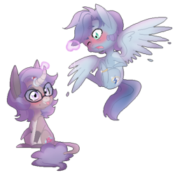 Size: 500x500 | Tagged: dead source, safe, artist:curiouskeys, oc, oc only, oc:curious keys, oc:vertical lift, hinny, pegasus, pony, unicorn, chibi, duo, engagement ring, glasses, magic, pixel art, simple background, transparent background