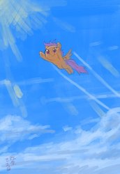 Size: 704x1024 | Tagged: safe, artist:yanamosuda, scootaloo, pegasus, pony, g4, female, flying, scootaloo can fly, sky, solo