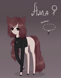 Size: 1108x1406 | Tagged: safe, artist:goodammi09, oc, oc only, oc:amalia, earth pony, pony, clothes, dark, ear fluff, ears, full body, gradient background, hooves, jewelry, necklace, ponified, red mane, russian, smiling, solo