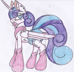 Size: 2389x2323 | Tagged: safe, artist:cuddlelamb, princess flurry heart, pony, g4, diaper, female, high res, non-baby in diaper, older, older flurry heart, pacifier, solo, traditional art