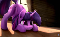 Size: 1800x1100 | Tagged: dead source, safe, artist:noctilucent-arts, twilight sparkle, alicorn, pony, g4, behaving like a cat, cute, dock, dust motes, face down ass up, female, mare, smiling, solo, sunlight, twiabetes, twilight cat, twilight sparkle (alicorn), window