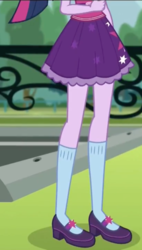 Size: 612x1080 | Tagged: safe, screencap, sci-twi, twilight sparkle, equestria girls, equestria girls specials, g4, my little pony equestria girls: dance magic, clothes, cropped, female, fence, legs, mary janes, pictures of legs, ponytail, sci-twi outfits, shoes, skirt, socks, solo, tree