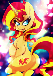 Size: 1358x1920 | Tagged: safe, artist:rariedash, sunset shimmer, pony, unicorn, g4, beautiful, bunset shimmer, butt, colored pupils, female, looking back, mare, plot, solo