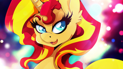 Size: 1920x1080 | Tagged: safe, artist:rariedash, sunset shimmer, pony, unicorn, g4, beautiful, colored pupils, female, looking back, mare, solo, wallpaper