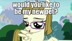 Size: 1920x1090 | Tagged: safe, edit, edited screencap, screencap, zippoorwhill, pegasus, pony, forever filly, g4, bedroom eyes, bronybait, caption, female, filly, glasses, image macro, implied bdsm, implied femdom, implied pet play, jewelry, lidded eyes, meme, pet play, solo, tiara