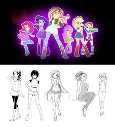 Size: 1280x1412 | Tagged: safe, screencap, applejack, fluttershy, pinkie pie, rainbow dash, rarity, sunset shimmer, fanfic:my little pony: equestria girls vs vampire cheerleaders, equestria girls, g4, my little pony equestria girls: friendship games, balloon, belly button, boots, bracelet, clothes, compression shorts, cowboy boots, cowboy hat, crossed arms, crossover, cute, denim, denim skirt, fanfic, fanfic art, female, friendship games song, hat, heather hartley, high heel boots, hoodie, humane five, jacket, jewelry, leather jacket, leggings, lesley chandra, looking at you, lori thurston, midriff, pants, raised leg, shoes, short shirt, shorts, skirt, socks, stetson, suki taft, vampire cheerleaders, wristband, zoe weller