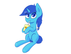 Size: 3200x2400 | Tagged: safe, artist:eyeburn, oc, oc only, oc:single drop, pony, unicorn, cute, high res, juice, juice box, looking at you, simple background, sitting, solo, transparent background