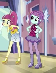 Size: 305x394 | Tagged: safe, screencap, sour sweet, sunny flare, equestria girls, equestria girls specials, g4, my little pony equestria girls: dance magic, boots, clothes, cropped, female, freckles, hand on hip, high heel boots, high heels, pantyhose, ponytail, shoes, skirt