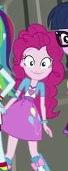 Size: 160x400 | Tagged: safe, screencap, pinkie pie, rainbow dash, sci-twi, twilight sparkle, equestria girls, equestria girls specials, g4, my little pony equestria girls: dance magic, cropped, faic, female, happy, looking at you, offscreen character, smiling, solo focus