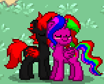 Size: 152x123 | Tagged: safe, oc, oc only, oc:midnight slash, oc:rainbow dream, pony, pony town, blushing, gay, male, stallion