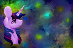 Size: 935x613 | Tagged: safe, artist:marsh-mal-oh, twilight sparkle, alicorn, pony, g4, bust, female, inspired, mare, painting, solo, starry night