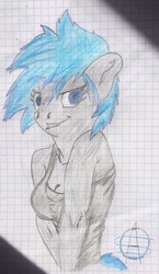 Size: 1201x2064 | Tagged: safe, artist:thalane.dragonness, oc, oc only, oc:shadow melody, anthro, anthro oc, clothes, graph paper, implied anarchy and chaos, lined paper, solo, tank top, traditional art