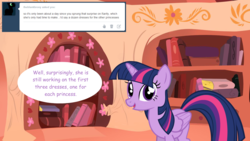 Size: 1280x720 | Tagged: safe, artist:hakunohamikage, twilight sparkle, alicorn, pony, ask-princesssparkle, g4, ask, female, golden oaks library, solo, tumblr, twilight sparkle (alicorn)