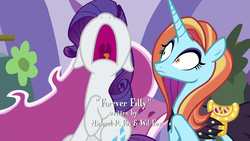 Size: 1280x720 | Tagged: safe, screencap, rarity, sassy saddles, pony, unicorn, forever filly, g4, clothes, crying, dress, faic, fainting couch, female, floppy ears, frown, mare, marshmelodrama, mawshot, open mouth, raised hoof, saddle, screaming, sitting, surprised, tack, text, tongue out, uvula, volumetric mouth, wide eyes