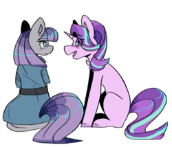 Size: 4137x3544 | Tagged: safe, artist:moetomoe, maud pie, starlight glimmer, earth pony, pony, unicorn, g4, rock solid friendship, eye clipping through hair, eye contact, eyebrows, eyebrows visible through hair, female, high res, looking at each other, mare, simple background, sitting, transparent background