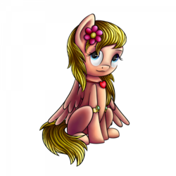 Size: 750x750 | Tagged: safe, artist:vendi, oc, oc only, oc:cutima, pegasus, pony, bracelet, cute, eye, eyes, flower, flower in hair, heart, jewelry, looking at you, necklace, ornament, ornaments, simple background, sitting, solo, transparent background, wings
