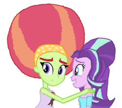 Size: 953x838 | Tagged: safe, artist:ktd1993, starlight glimmer, tree hugger, equestria girls, g4, afro, crack shipping, equestria girls-ified, female, lesbian, shipping, simple background, starhugger, transparent background