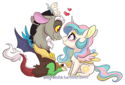 Size: 659x450 | Tagged: safe, artist:stepandy, discord, princess celestia, alicorn, draconequus, pony, animated, chibi, cute, cutelestia, discute, dislestia, female, frame by frame, gif, looking at each other, male, mare, missing accessory, shipping, simple background, smiling, squigglevision, stallion, straight, transparent background