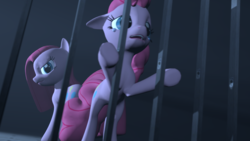 Size: 1920x1080 | Tagged: safe, artist:cider-crave, pinkie pie, earth pony, pony, g4, 3d, bars, crying, duality, jail, pinkamena diane pie, poster, source filmmaker