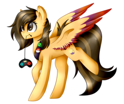 Size: 1705x1440 | Tagged: safe, artist:despotshy, oc, oc only, oc:gaming pixel, pegasus, pony, colored wings, colored wingtips, controller, female, joystick, mare, mouth hold, simple background, solo, transparent background