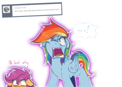 Size: 1400x1000 | Tagged: safe, artist:redheadfly, rainbow dash, scootaloo, pegasus, pony, g4, angry, ask, duo, female, floppy ears, lesbian, mare, older, ship:scootadash, shipping, simple background, transparent background, tumblr, yelling