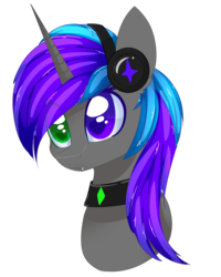 Size: 1636x2045 | Tagged: safe, artist:php146, oc, oc only, pony, unicorn, bust, eye clipping through hair, female, headphones, heterochromia, mare, portrait, simple background, solo, transparent background