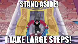 Size: 640x360 | Tagged: safe, edit, edited screencap, screencap, lord tirek, centaur, g4, twilight's kingdom, a funny thing happened on the way to the forum, cloven hooves, destruction, dust cloud, image macro, large ham, male, meme, solo, throne room